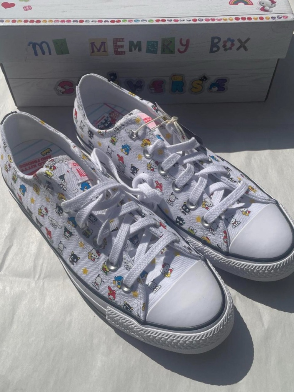 Sanrio White Low-Top Canvas Sneakers with Multicolor Character Print